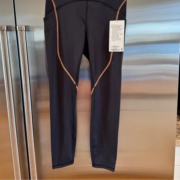 NWT Lululemon Power Thru Legging x Barry’s Tights in Black Orange colour seam​